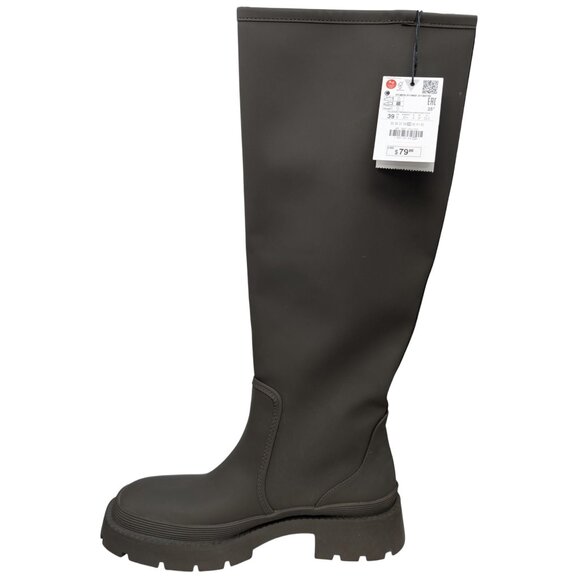 Zara Heeled Rubberized Tall Boots Womens Grey Airlift Chunky Sole Pull On Size 8 - Picture 2 of 14